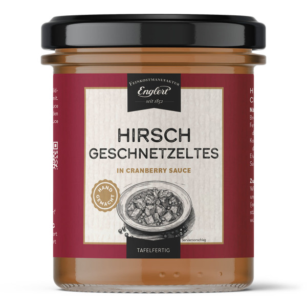Hirschgeschnetzeltes in Cranberrysauce, 320g / Glas